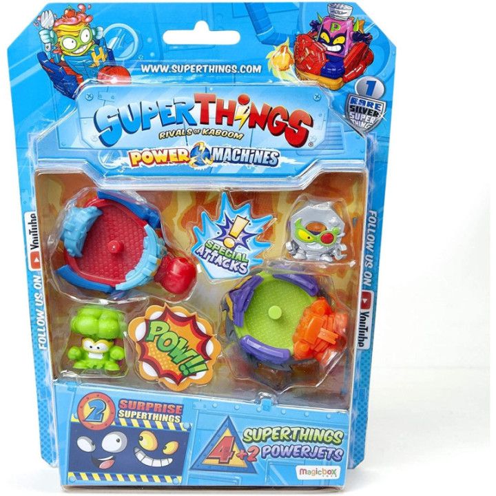 SUPERTHINGS Power Machines – Blíster 4 SuperThings (Incluye 1 capitán Plateado) y 2 PowerJets Diferentes.