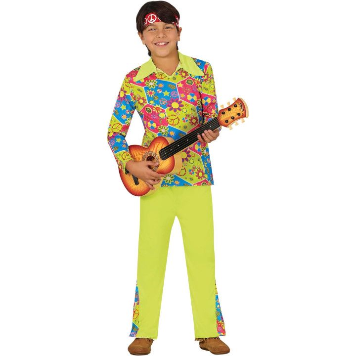 Disfraz Hippie Niño con Pantalón y Camiseta Multicolor
