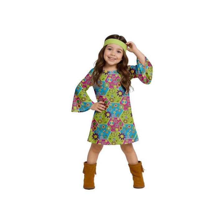 FIESTAS GUIRCA Disfraz Hippie Floreado para Niña, 10-12 años