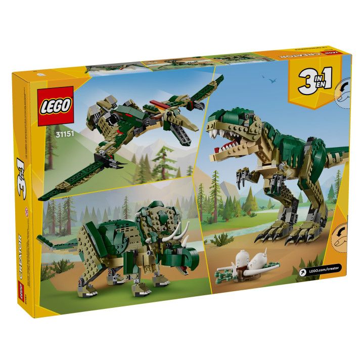 LEGO Creator T. Rex 31151, 3 en 1 con triceratops o pterodáctilo, 626 piezas, 9+ años