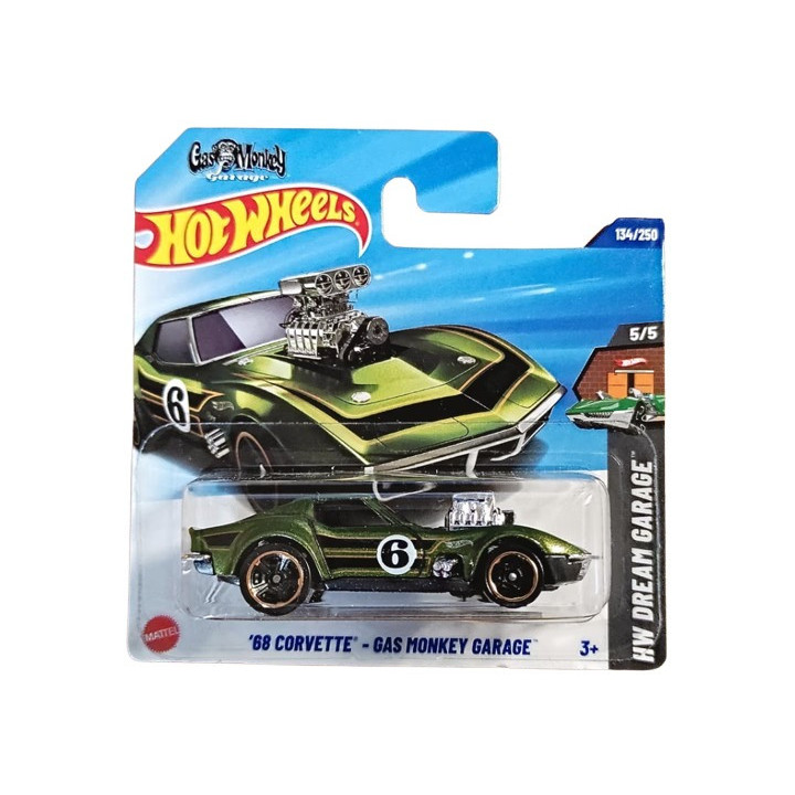 Hot Wheels HYY74, 134/250 '68 Corvette - Gas Monkey Garage, coche a escala 1:64, colección 2025
