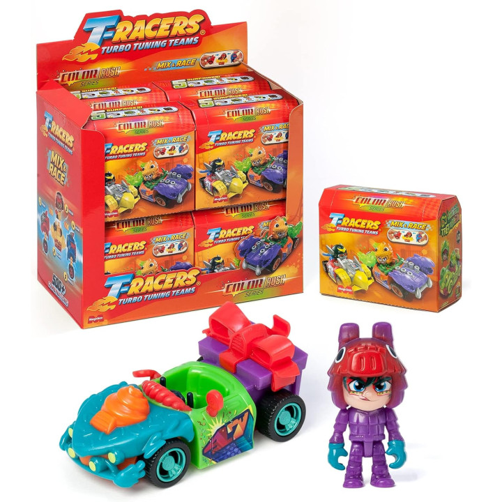 T-Racers Color Rush, colección completa de coches y pilotos con piezas intercambiables