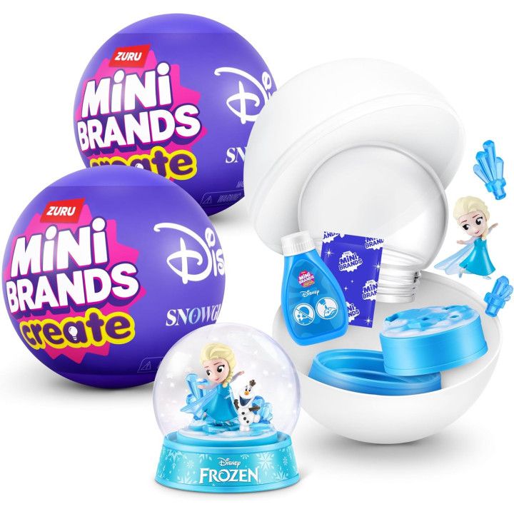 ZURU Mini Brands Snow Globe Disney S1, pack de 2 cápsulas, miniaturas DIY de plástico multicolor