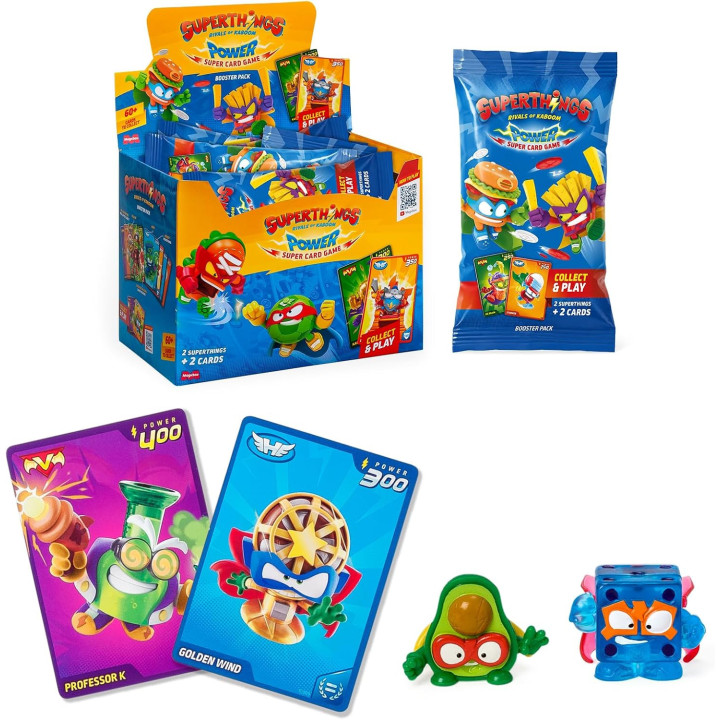 SUPERTHINGS Power Super Card Game Two Pack, 20 sobres con 2 figuras y 2 cartas por sobre