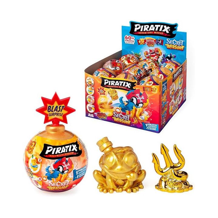 PIRATIX Adventure World Secret Treasure Blast Surprise, 18 bolas con Piratix Color Reveal y tesoro pirata dorado