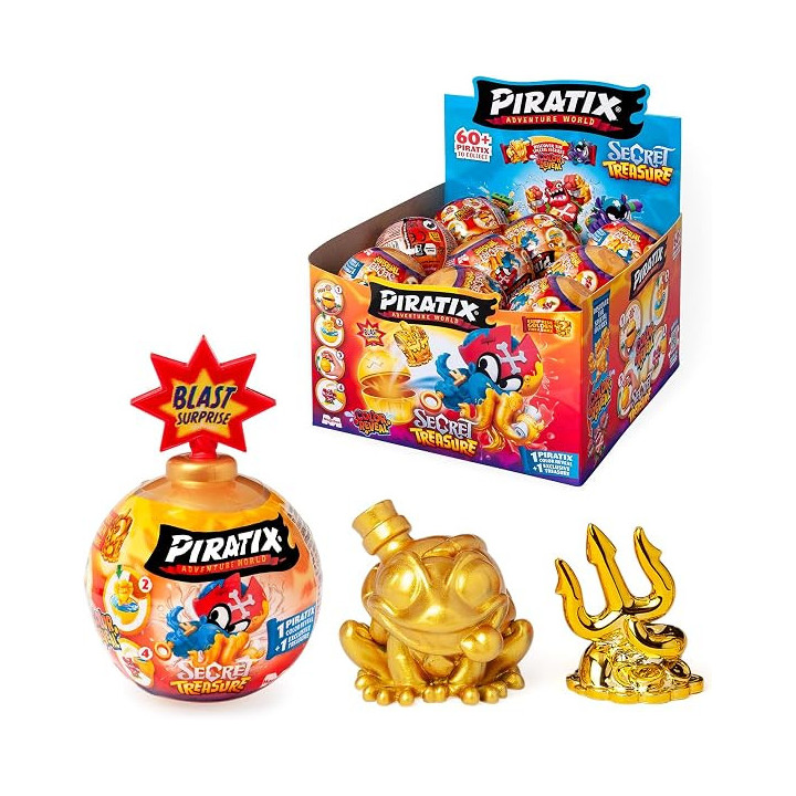 PIRATIX Adventure World Secret Treasure Blast Surprise, 18 bolas con Piratix Color Reveal y tesoro pirata dorado
