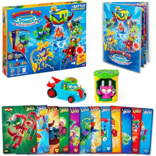 SUPERTHINGS Power Super Card Game Battle Starter Pack, Hideout, Supercar, 2 figuras, libro de colección y 12 cartas