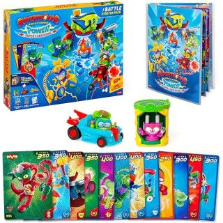 SUPERTHINGS Power Super Card Game Battle Starter Pack, Hideout, Supercar, 2 figuras, libro de colección y 12 cartas