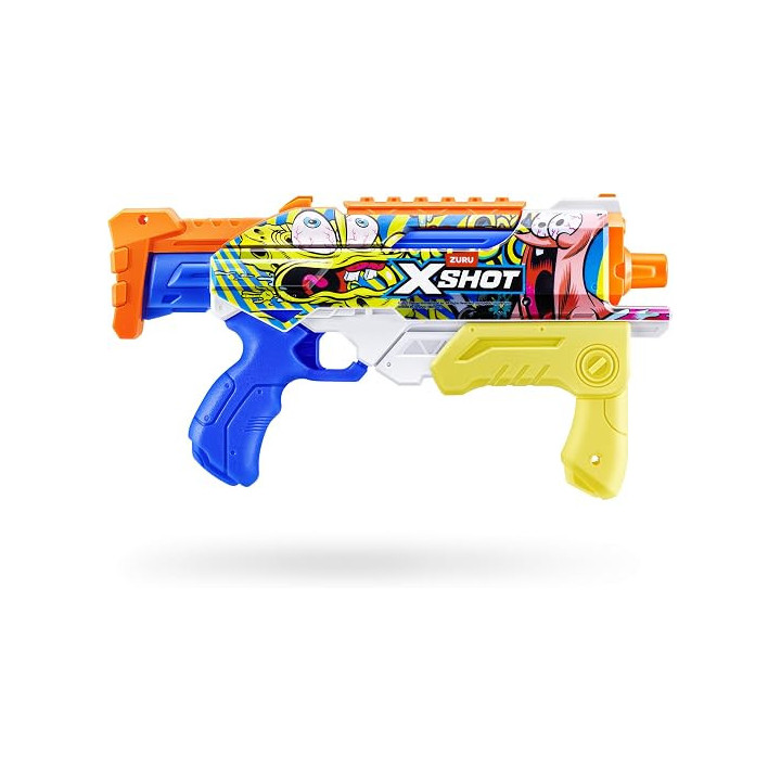 ZURU XSHOT Water Bob Esponja Hyperload, lanzador de agua de llenado rápido, 500 ml, alcance 10 m, 5+ años
