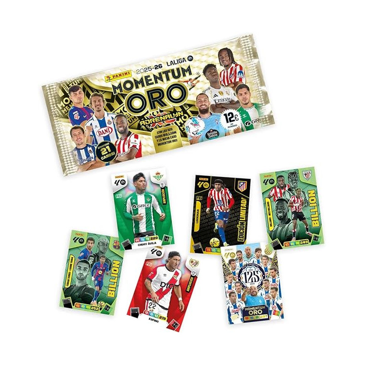 Adrenalyn XL LaLiga 2025-2026, sobre Momentum Oro con 21 cartas de fútbol exclusivas