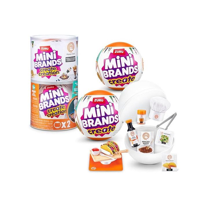 ZURU Mini Brands Create MasterChef S2, pack de 2, mini platos DIY, herramienta UV LED y receta, no comestible