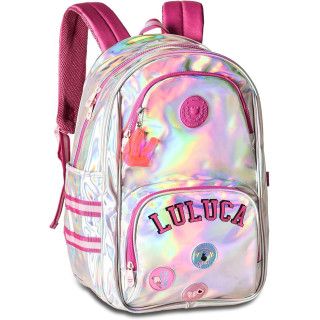 Clio Style x Luluca mochila escolar 17,5 pulgadas, material iridiscente láser, correas acolchadas, 6-15 años