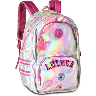 Clio Style x Luluca mochila escolar 17,5 pulgadas, material iridiscente láser, correas acolchadas, 6-15 años