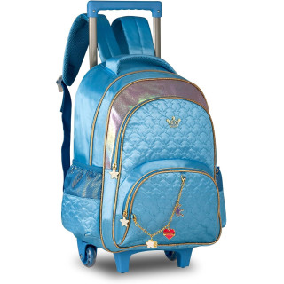 Clio Style Mochila trolley infantil con ruedas gran capacidad 40x30x13cm, 3 compartimentos y 2 bolsillos - Azul