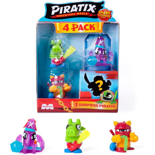 PIRATIX ADVENTURE WORLD Serie Shark Treasure, Pack de 4, Contiene 4 Piratix, 1 'Cristal' y 1 Sorpresa, y 4 Accesorios 'Cristal'