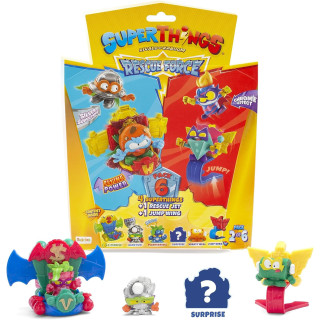 SuperThings Rivals of Kaboom Rescue Force 8431618019597, 4 figuras con capitán plateado y cromado, Rescue Jet y Jump Wing