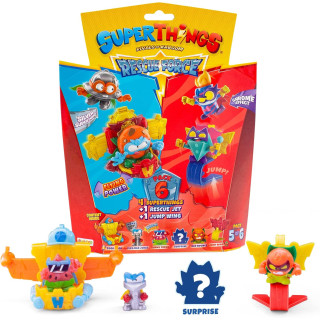 SuperThings Rivals of Kaboom Rescue Force 8431618019627, 4 figuras con capitán plateado y cromado, Rescue Jet y Jump Wing