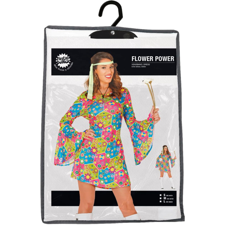Disfraz Flower Power Hippie para mujer, talla M (38-40)