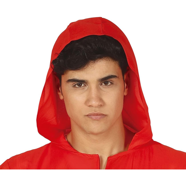 Fiestas Guirca disfraz de mono con capucha para adulto, rojo, XXL, poliéster, cremallera diagonal negra
