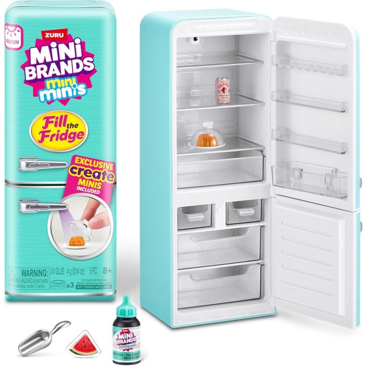 ZURU Mini Brands Fill The Fridge, kit de juego DIY de resina con luz UV y receta exclusiva, no comestible, 8+ años