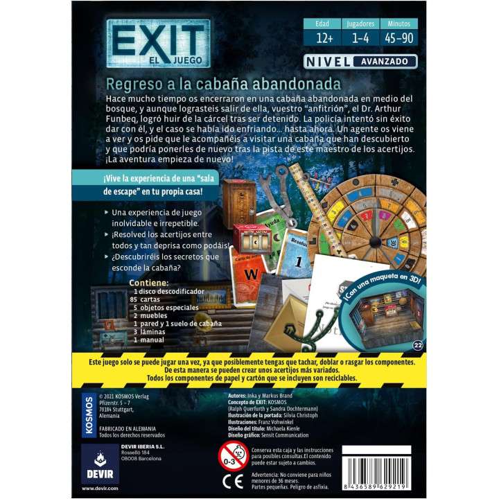 Devir Exit: Regreso de la Cabaña Abandonada, juego de mesa escape room en español, BGEXIT21SP