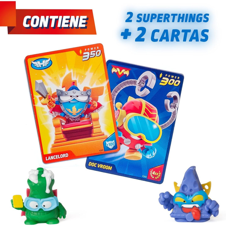 SUPERTHINGS Power Super Card Game Two Pack, 20 sobres con 2 figuras y 2 cartas por sobre