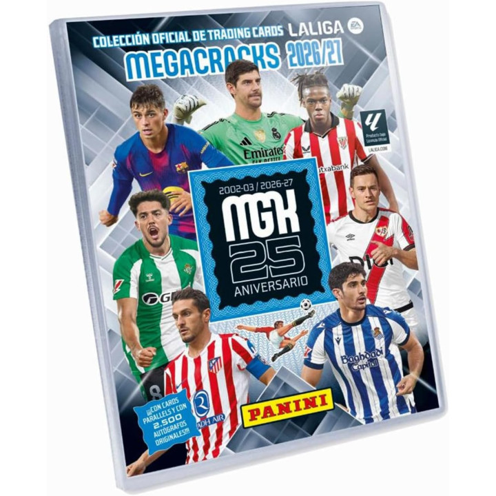 Panini Megacracks LaLiga 2026-2027 Super Pack de Lanzamiento, archivador, 4 sobres y 3 cartas de edición limitada