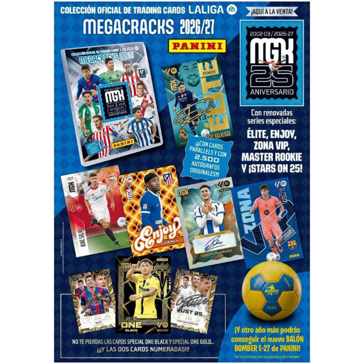 Panini Megacracks LaLiga 2026-2027 Super Pack de Lanzamiento, archivador, 4 sobres y 3 cartas de edición limitada