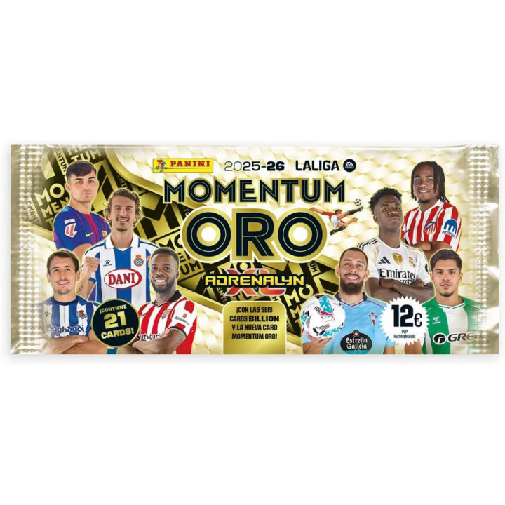 Adrenalyn XL LaLiga 2025-2026, sobre Momentum Oro con 21 cartas de fútbol exclusivas