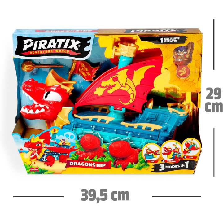 Piratix Dragon Ship - Barco dragón transformable 3 en 1 con figura y accesorios