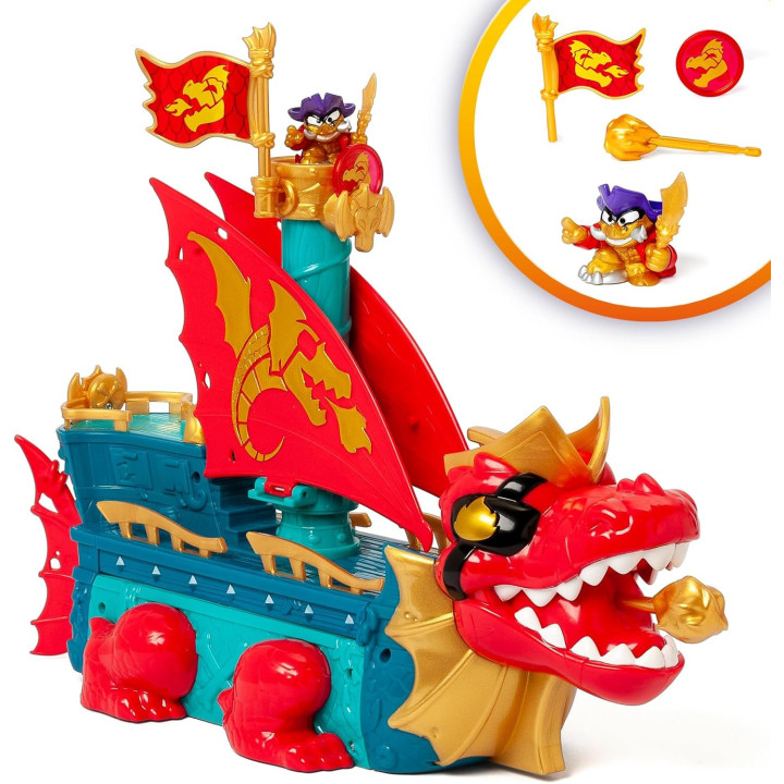Piratix Dragon Ship - Barco dragón transformable 3 en 1 con figura y accesorios