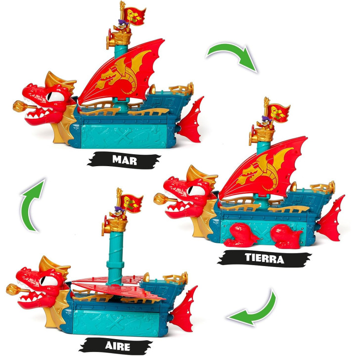 Piratix Dragon Ship - Barco dragón transformable 3 en 1 con figura y accesorios