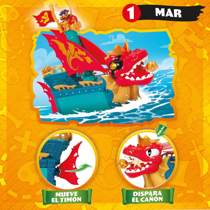 Piratix Dragon Ship - Barco dragón transformable 3 en 1 con figura y accesorios