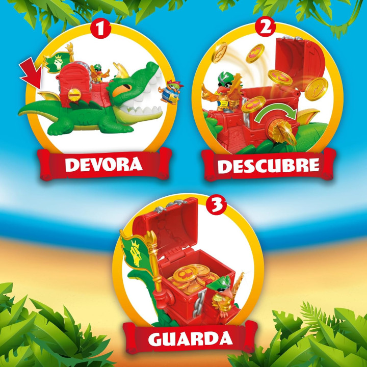 PIRATIX King Croc - Cocodrilo articulado con tesoro