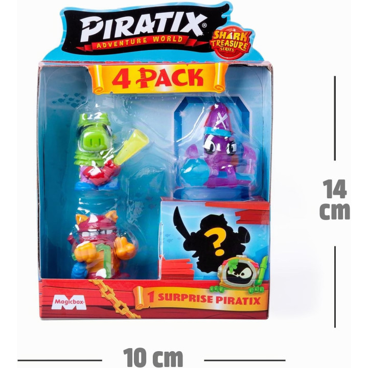 PIRATIX ADVENTURE WORLD Serie Shark Treasure, Pack de 4, Contiene 4 Piratix, 1 'Cristal' y 1 Sorpresa, y 4 Accesorios 'Cristal'