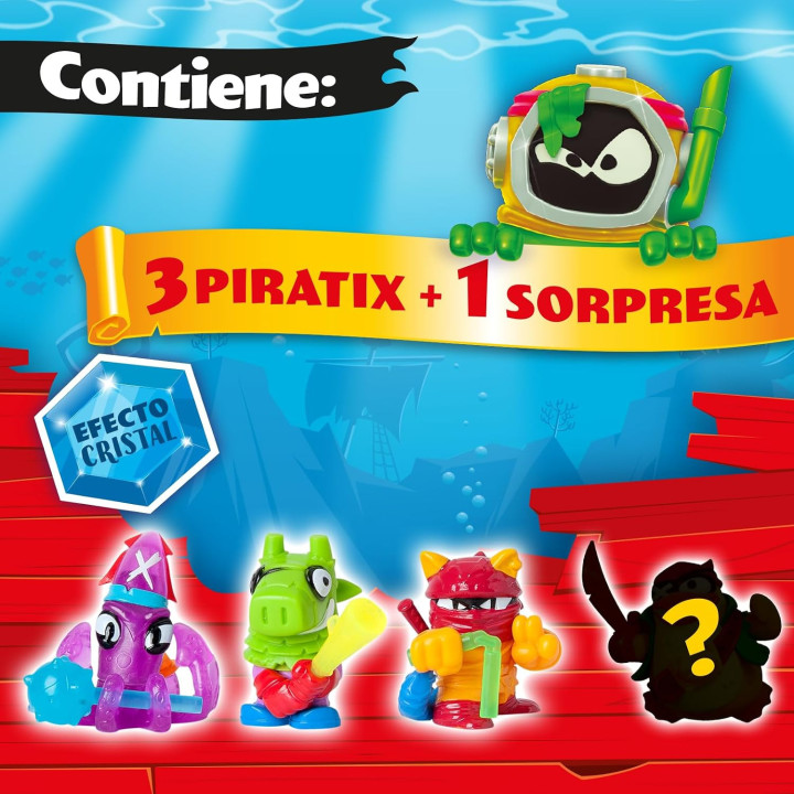 PIRATIX ADVENTURE WORLD Serie Shark Treasure, Pack de 4, Contiene 4 Piratix, 1 'Cristal' y 1 Sorpresa, y 4 Accesorios 'Cristal'