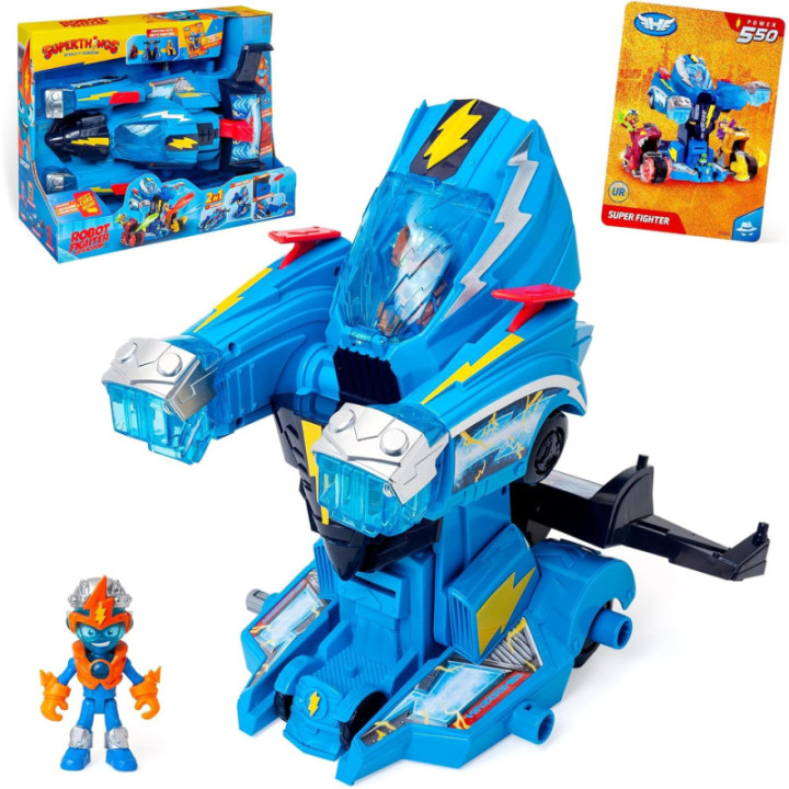 SUPERTHINGS Robot Fighter, vehículo transformable de Kid Kazoom con figura y carta exclusiva