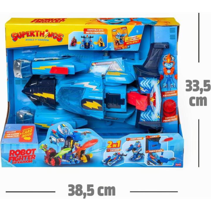 SUPERTHINGS Robot Fighter, vehículo transformable de Kid Kazoom con figura y carta exclusiva