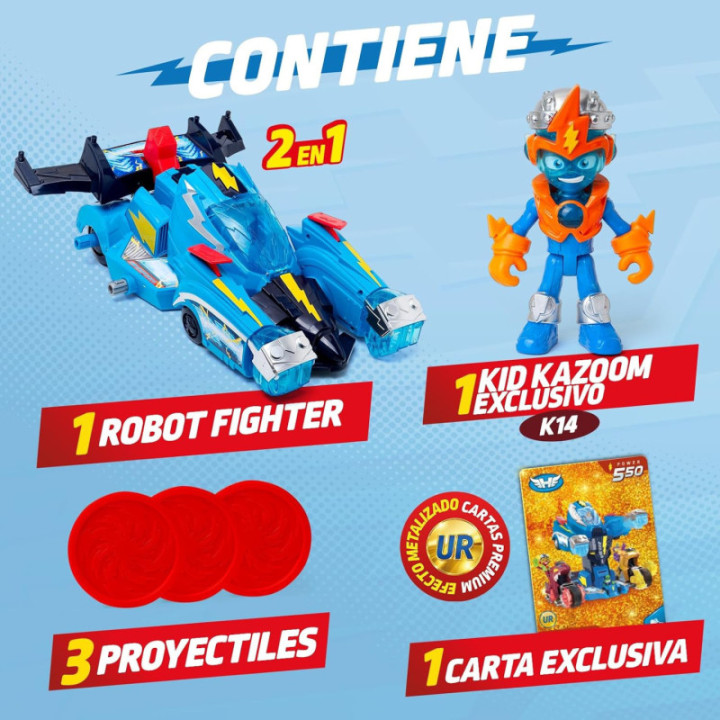 SUPERTHINGS Robot Fighter, vehículo transformable de Kid Kazoom con figura y carta exclusiva