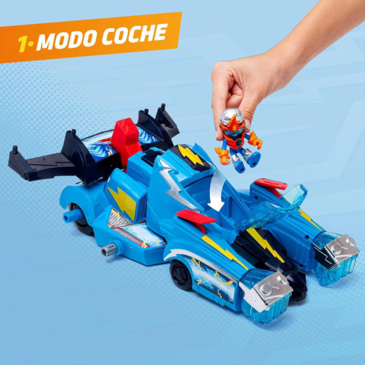 SUPERTHINGS Robot Fighter, vehículo transformable de Kid Kazoom con figura y carta exclusiva