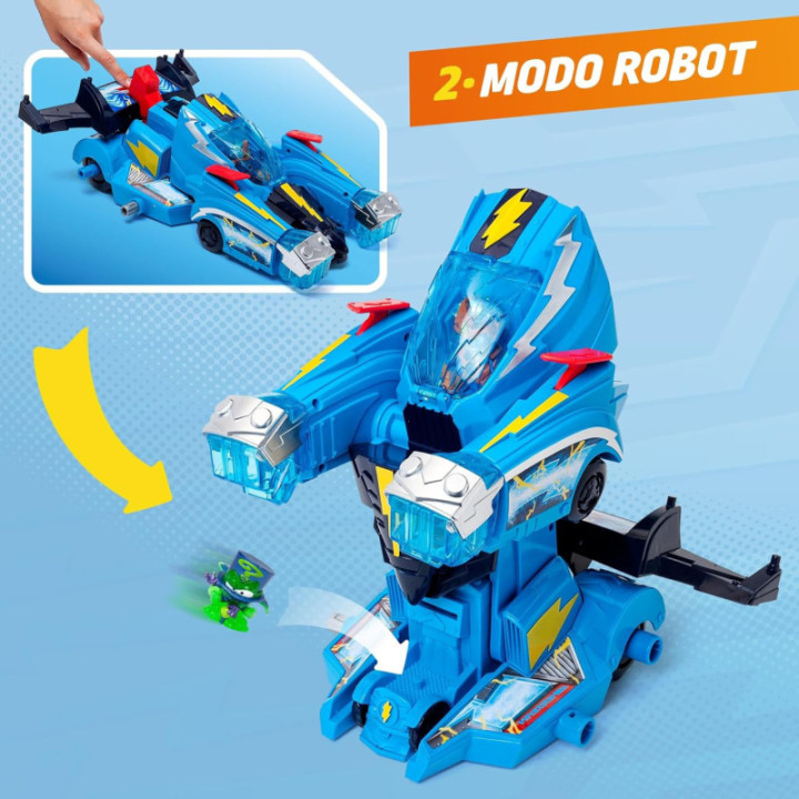 SUPERTHINGS Robot Fighter, vehículo transformable de Kid Kazoom con figura y carta exclusiva