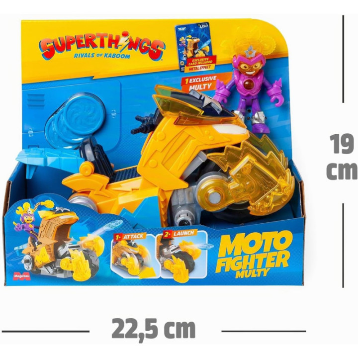 SUPERTHINGS Moto Fighter Multy, moto de combate con figura, carta exclusiva y 3 proyectiles