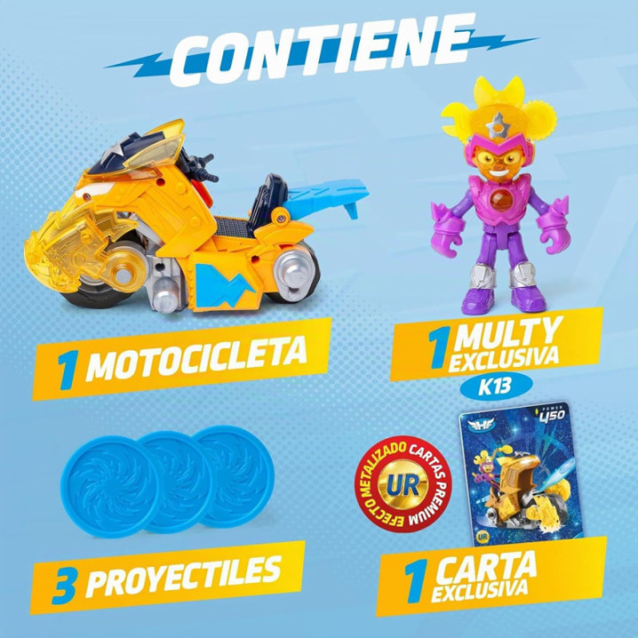 SUPERTHINGS Moto Fighter Multy, moto de combate con figura, carta exclusiva y 3 proyectiles