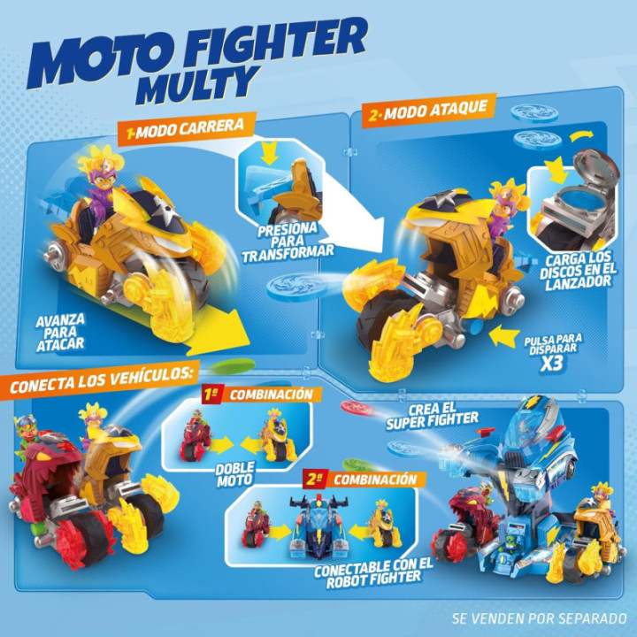 SUPERTHINGS Moto Fighter Multy, moto de combate con figura, carta exclusiva y 3 proyectiles