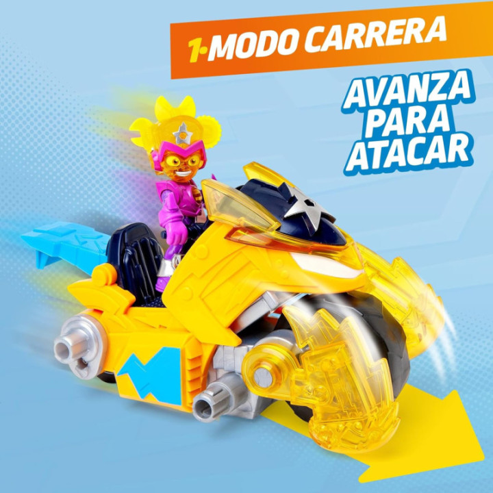 SUPERTHINGS Moto Fighter Multy, moto de combate con figura, carta exclusiva y 3 proyectiles