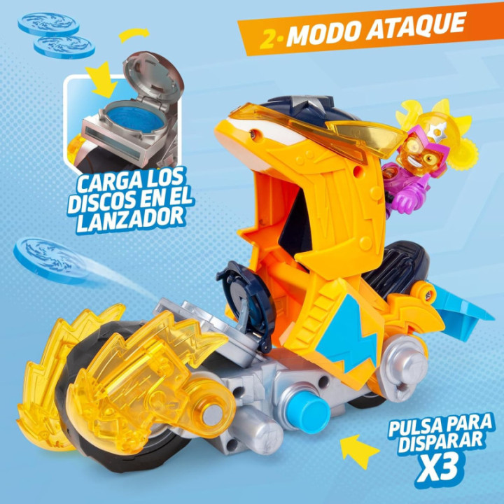 SUPERTHINGS Moto Fighter Multy, moto de combate con figura, carta exclusiva y 3 proyectiles