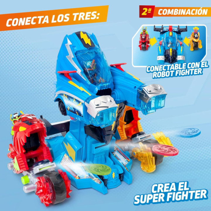 SUPERTHINGS Moto Fighter Multy, moto de combate con figura, carta exclusiva y 3 proyectiles