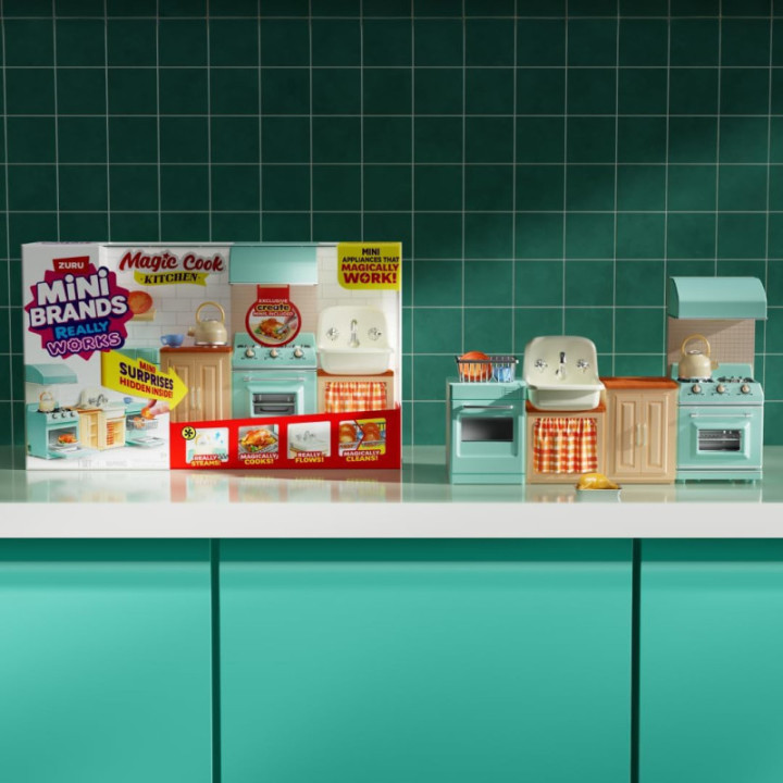 ZURU Mini Brands Magic Cook Kitchen Playset Serie 1, cocina interactiva en miniatura