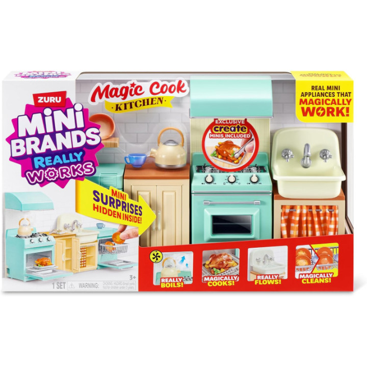 ZURU Mini Brands Magic Cook Kitchen Playset Serie 1, cocina interactiva en miniatura