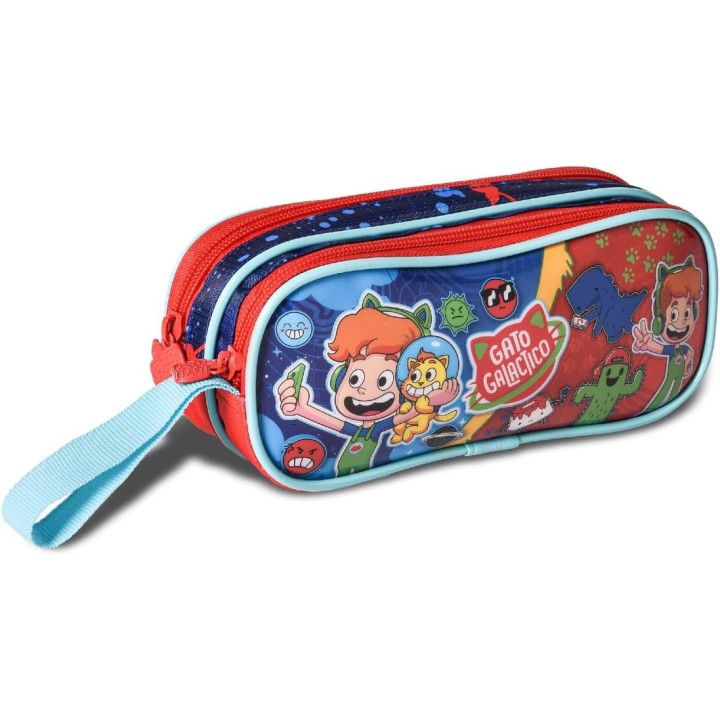 Clio Style Gato Galáctico, estuche escolar de doble cremallera, 21 × 9 × 6 cm